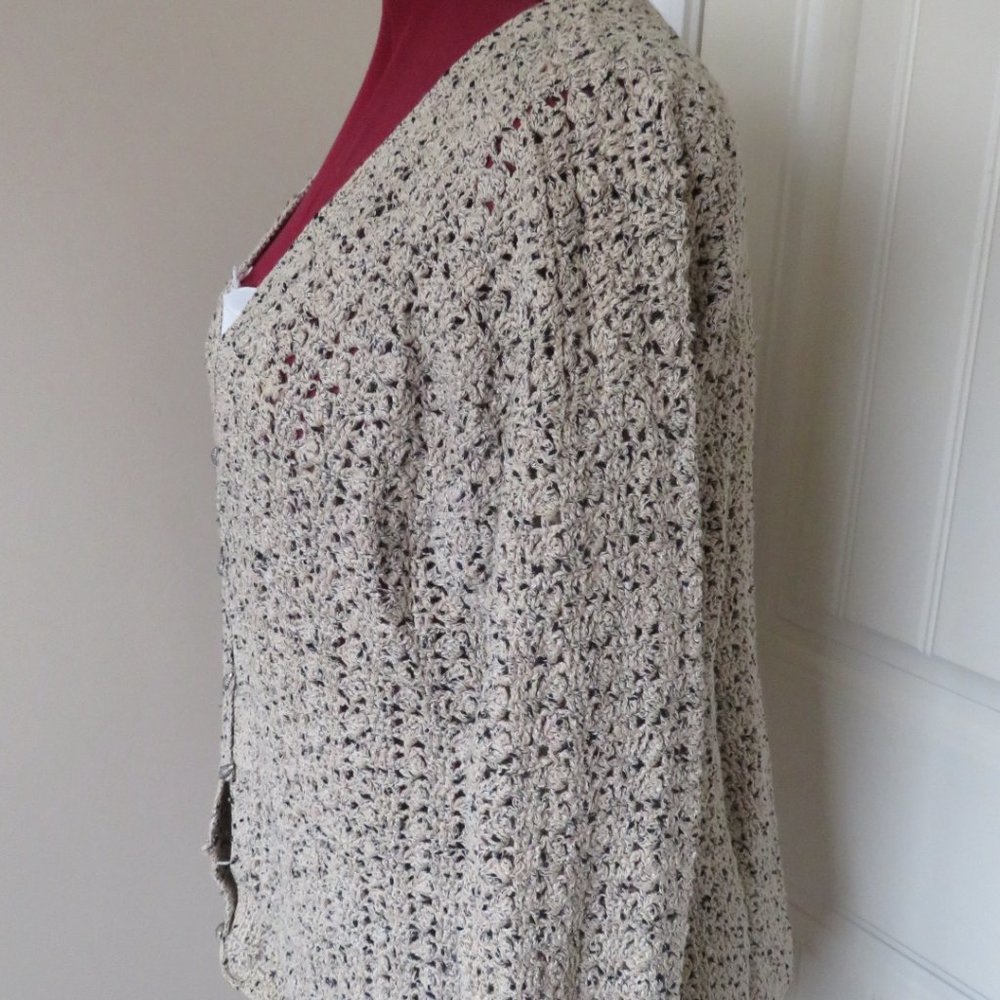 Sigrid OLSEN Hand CROCHET Cardigan Oatmeal Open Weave Medium Vintage (K69)